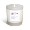 Lavender and cedar non-toxic soy candle in frosted glass, artisan gift from Qu!rk Boutique