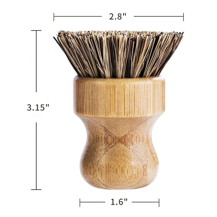 Natural bamboo kitchen scrub brush with stiff bristles, 3.15" height, 2.8" bristle width