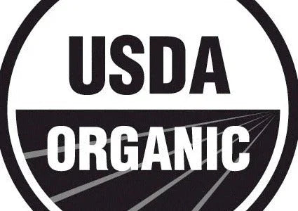 Black and white USDA Organic certification logo with stylized field lines