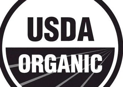 USDA Organic black and white certification logo with bold text and striped design