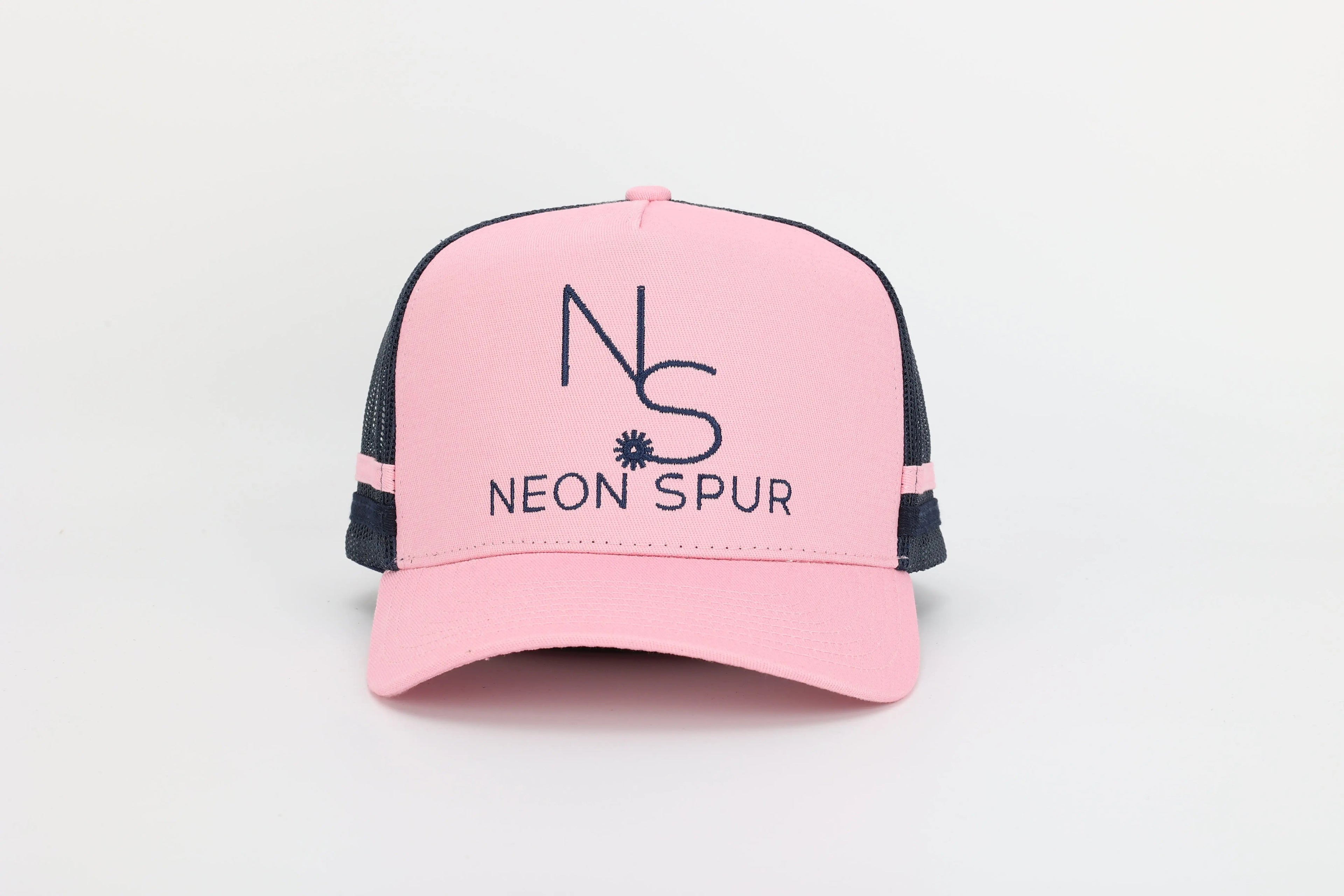 Neon Spur Logo Pink & Navy Stripe Trucker Hat