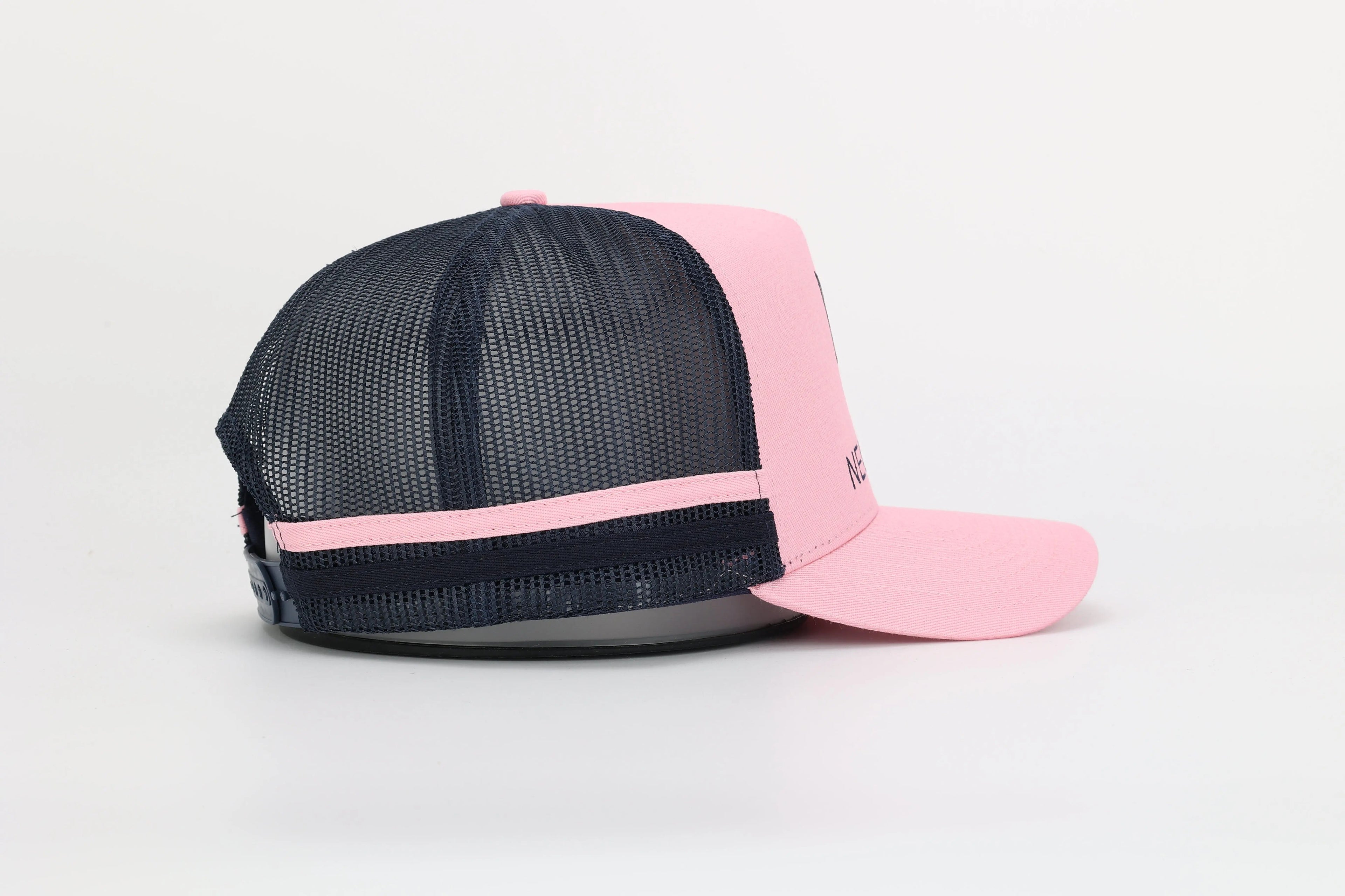 Neon Spur Logo Pink & Navy Stripe Trucker Hat