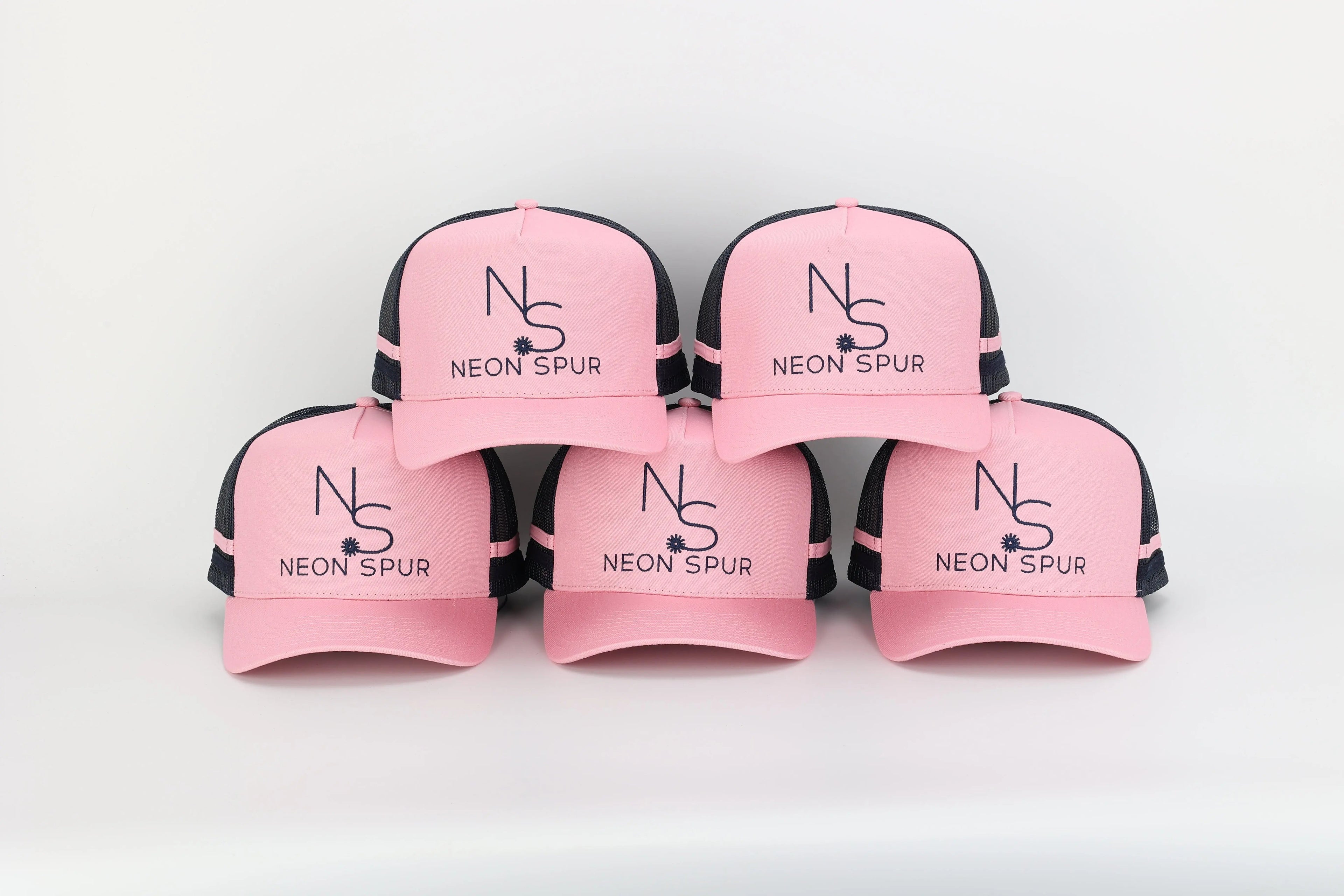 Neon Spur Logo Pink & Navy Stripe Trucker Hat