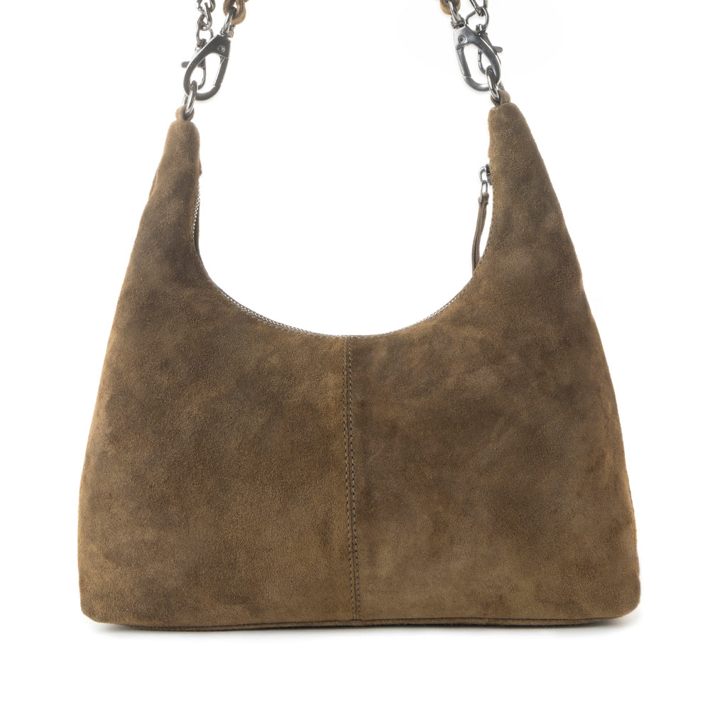 Myra Juniper Trail Genuine Suede Bag for Women in olive with soft finish with extra strap