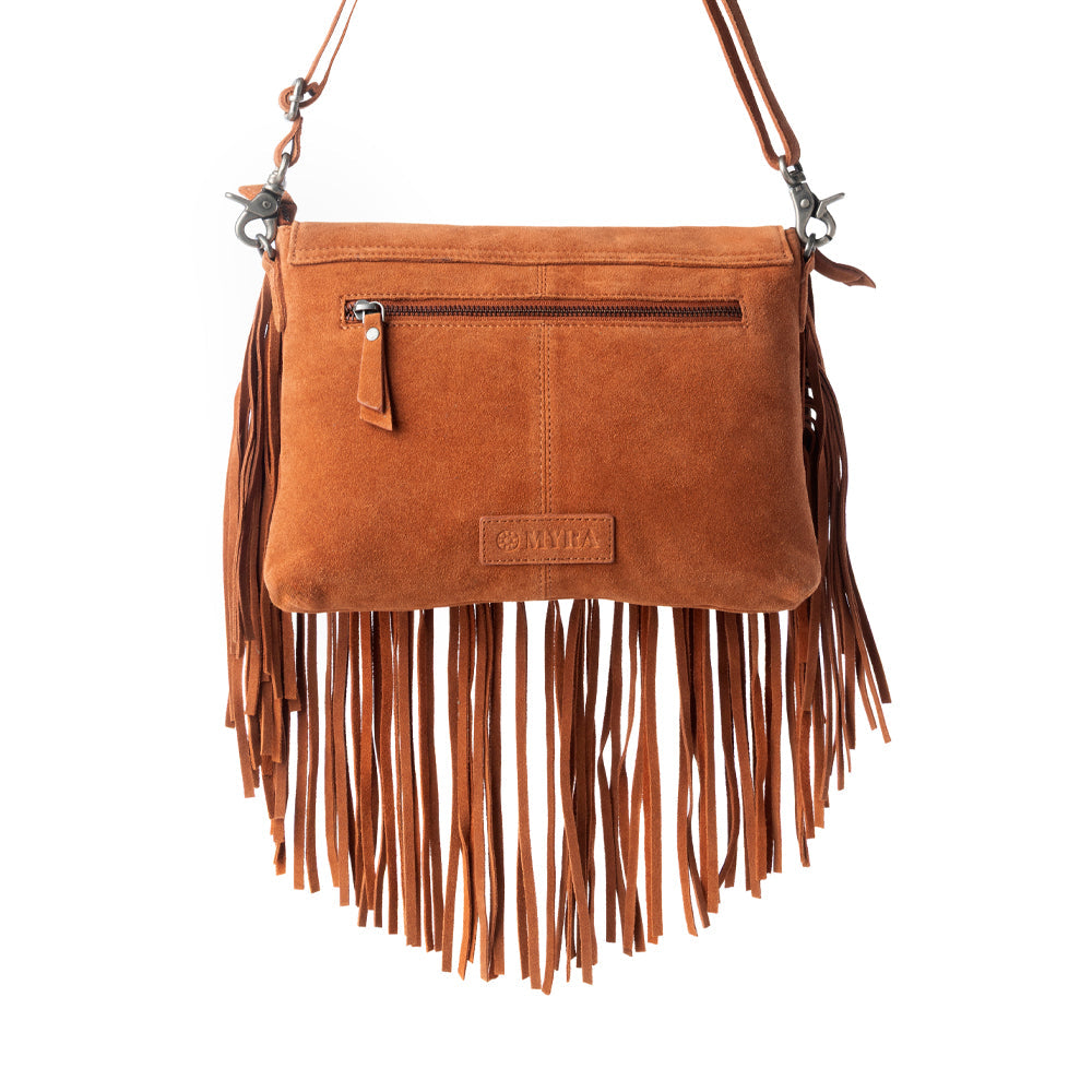 Myra Lucky Charm Leather Bag for Women in Brown with fringe and horseshoe detail