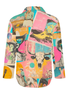 Baha Ranch Pop Western Retro Cowgirl Collage Button Up Blouse - Qu!rk Boutique