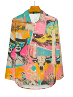 Baha Ranch Pop Western Retro Cowgirl Collage Button Up Blouse - Qu!rk Boutique