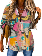 Baha Ranch Pop Western Retro Cowgirl Collage Button Up Blouse - Qu!rk Boutique