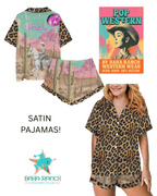 Baha Ranch Retro Pop Western Leopard Desert Cowgirl Satin Pajamas - Qu!rk Boutique