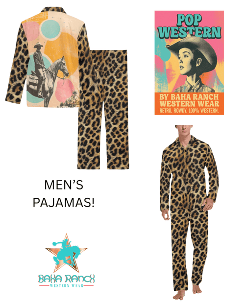 Baha Ranch Retro Pop Western Leopard Cowboy Pajamas - Qu!rk Boutique