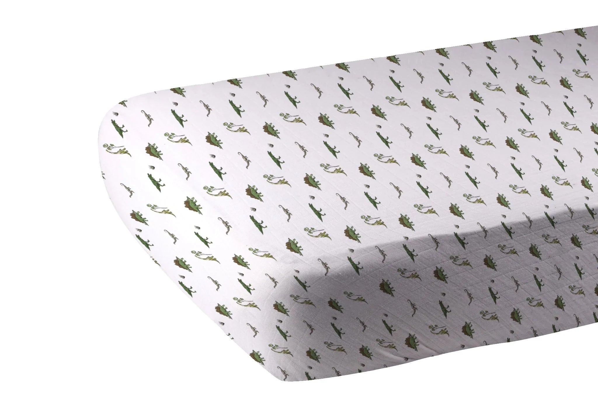 White fitted crib sheet with whimsical green plant and botanical print, Qu!rk Boutique