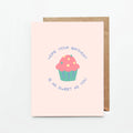 Pink birthday card with cupcake illustration and text Hope your birthday is as sweet as you