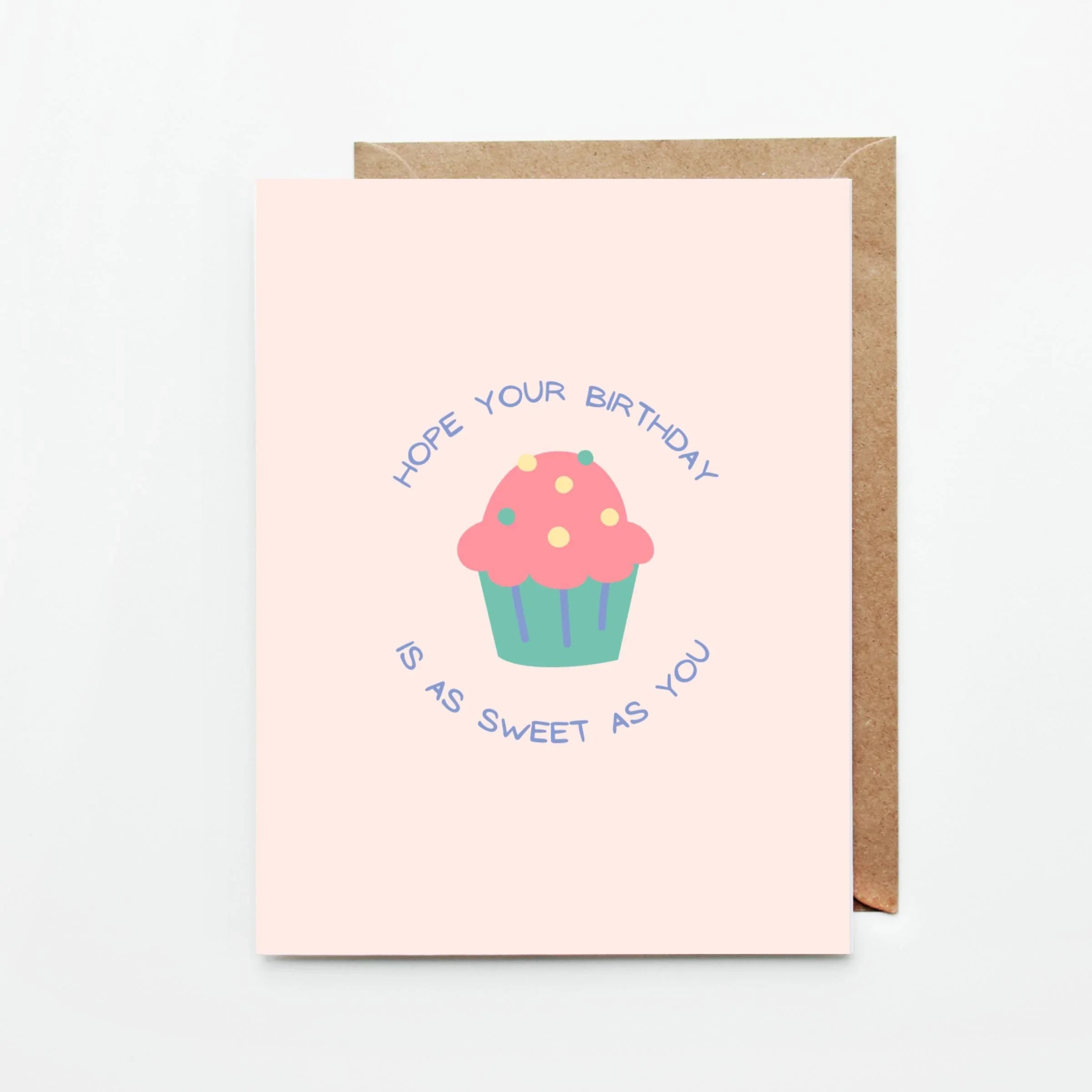 Pink birthday card with cupcake illustration and text Hope your birthday is as sweet as you