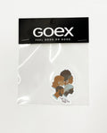 GOEX 'Support Fair Trade' sticker featuring diverse illustrated faces, clear packaging, ethical gift