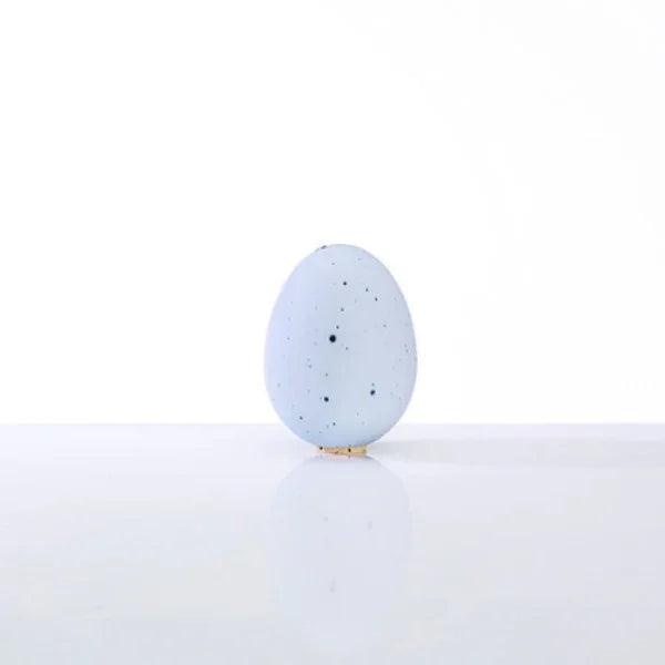 Speckled blue egg decor on white background, boutique gift, Qu!rk artist-designed style