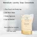 MamaSuds Laundry Soap Concentrate pouch with instructions, eco-friendly and water-saving.