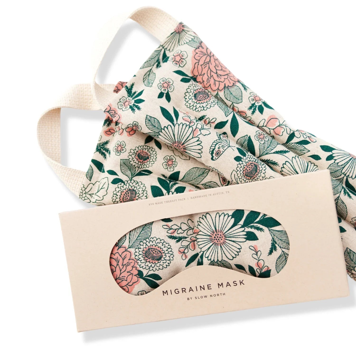 Floral print migraine mask gift set by Slow North, eco-friendly, available at Qu!rk Boutique.