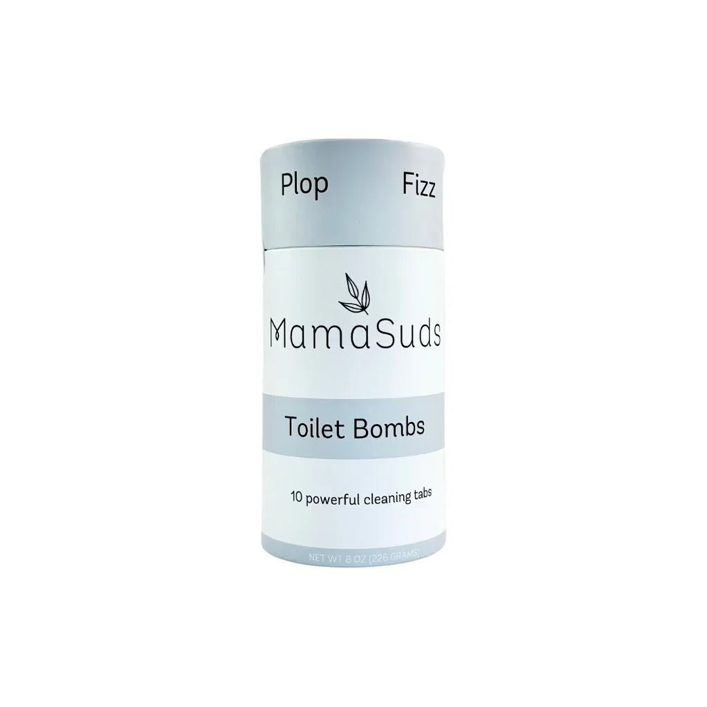 MamaSuds Toilet Bombs package with 10 eco-friendly cleaning tabs on white background