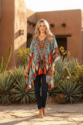 Stylish Rhinestone Lace-Up V-Neck Women's Caftan Poncho Cover-Up by Sakkas Aymee - Qu!rk Boutique