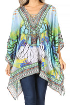 Stylish Rhinestone Lace-Up V-Neck Women's Caftan Poncho Cover-Up by Sakkas Aymee
