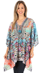 Stylish Rhinestone Lace-Up V-Neck Women's Caftan Poncho Cover-Up by Sakkas Aymee