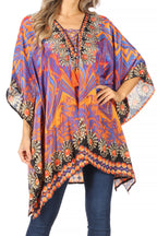 Stylish Rhinestone Lace-Up V-Neck Women's Caftan Poncho Cover-Up by Sakkas Aymee