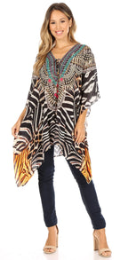 Stylish Rhinestone Lace-Up V-Neck Women's Caftan Poncho Cover-Up by Sakkas Aymee