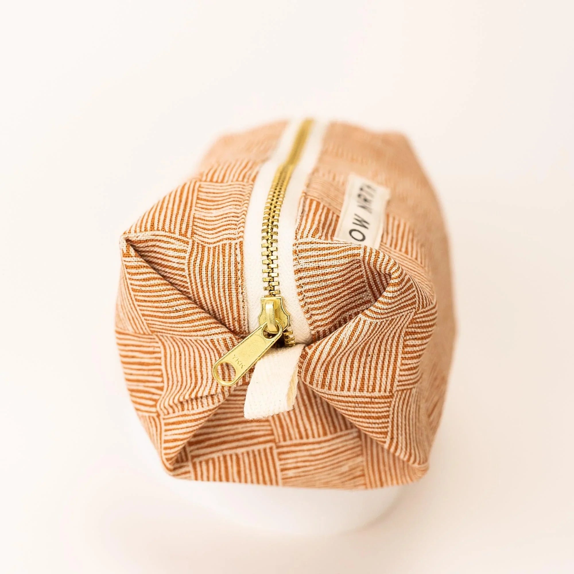 Copper patterned travel pouch with gold zipper, eco-friendly gift at Qu!rk Boutique