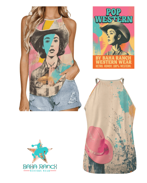 Baha Ranch Turquoise View Retro Pop Western Tank Top - Qu!rk Boutique