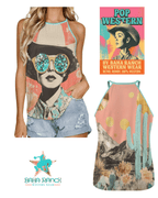Baha Ranch Turquoise Cowgirl Retro Pop Western Tank Top - Qu!rk Boutique