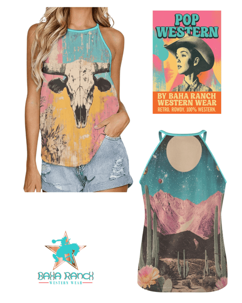Baha Ranch Bull Skull Retro Pop Western Tank Top - Qu!rk Boutique