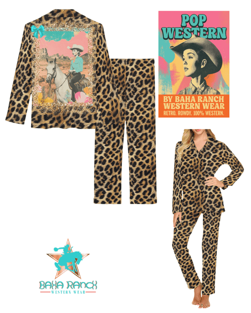 Baha Ranch Retro Pop Western Leopard Pajamas Set - Qu!rk Boutique