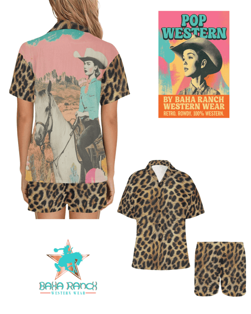Baha Ranch Retro Pop Western Leopard Cowgirl Pajama Set - Qu!rk Boutique