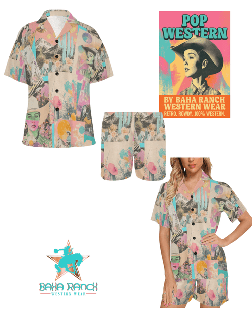 Baha Ranch Retro Pop Western Collage Pajama Set - Qu!rk Boutique