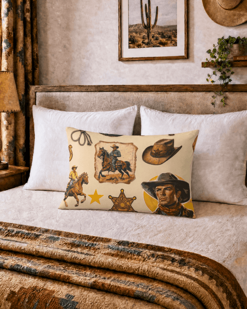 Baha Ranch Vintage Cowboy Collage Western Pillow Case - Qu!rk Boutique