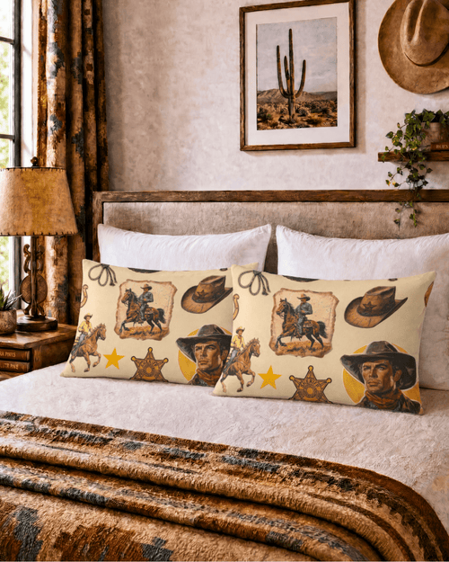 Baha Ranch Vintage Cowboy Collage Western Pillow Case - Qu!rk Boutique