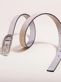 Cork-textured white belt with silver buckle on light background, Qu!rk Boutique sustainable fashion