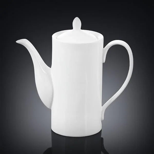 Modern white porcelain teapot with lid on a dark background, Qu!rk Boutique kitchenware