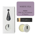 White Tea travel candle set with matches, scented with chrysanthemum and bergamot, at Qu!rk Boutique.