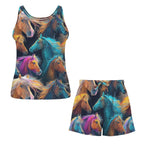 Baha Ranch Colorful Horses Pajama Lounge Tank Shorts Set Made in America - Qu!rk Boutique