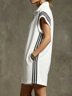 Striped Zip Front Short Sleeve Romper - Qu!rk Boutique