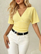 Striped Surplice Short Sleeve Top - Qu!rk Boutique