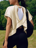 Cutout Back Short Sleeve T-Shirt - Qu!rk Boutique
