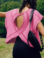 Cutout Back Short Sleeve T-Shirt - Qu!rk Boutique