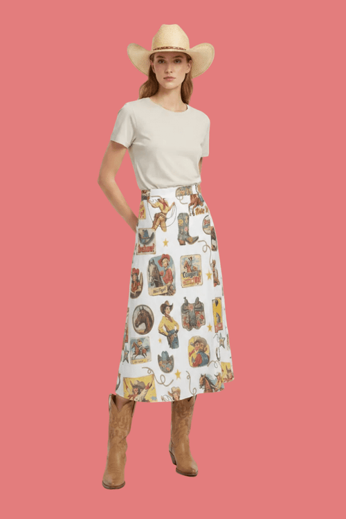 Baha Ranch Vintage Cowgirl Collage Beach Coverup Skirt - Qu!rk Boutique