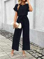 Tie Waist Wide Leg Jumpsuit - Qu!rk Boutique