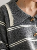 Striped Button-Down Knit Cardigan - Qu!rk Boutique