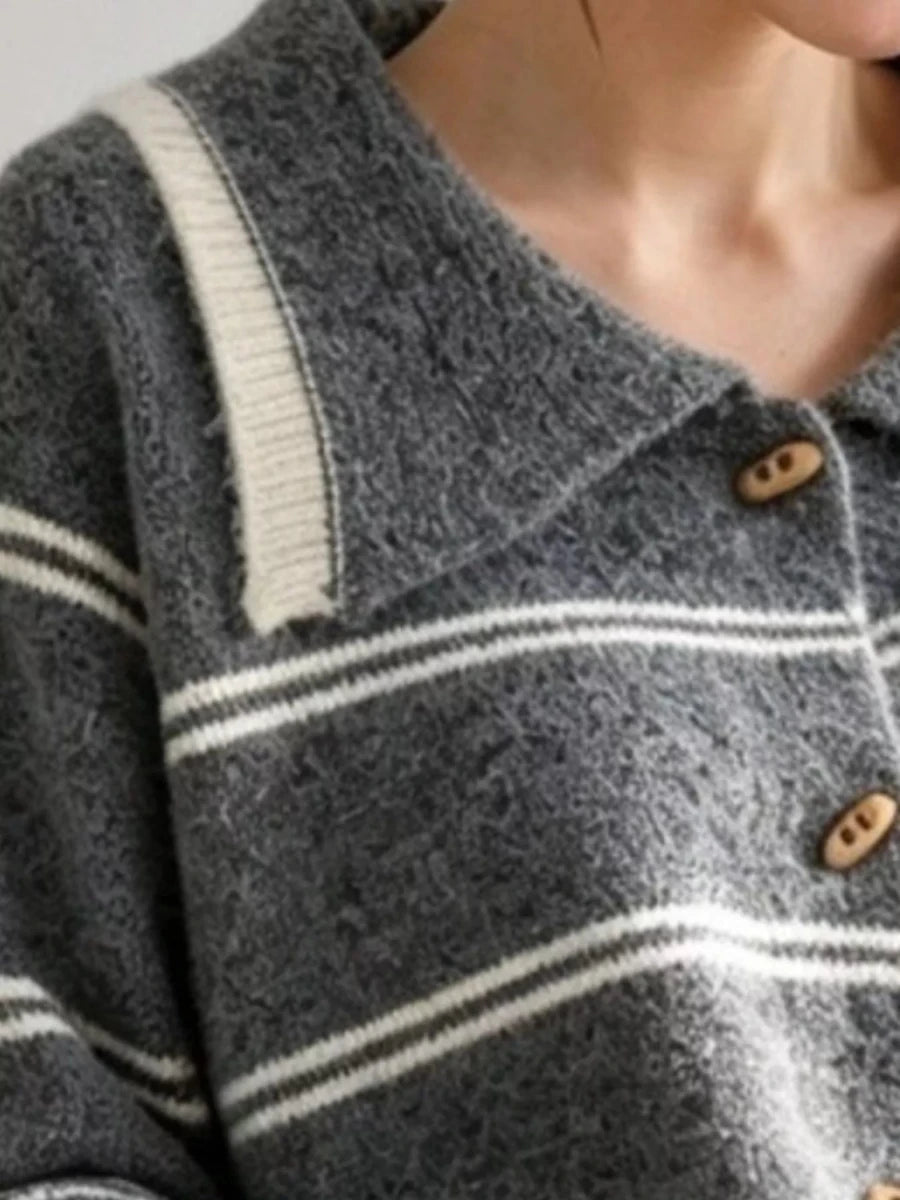 Striped Button-Down Knit Cardigan - Qu!rk Boutique