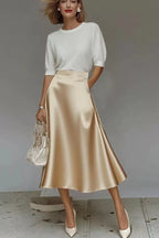 Satin A-Line Midi Skirt - Qu!rk Boutique