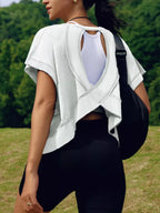 Cutout Back Short Sleeve T-Shirt - Qu!rk Boutique